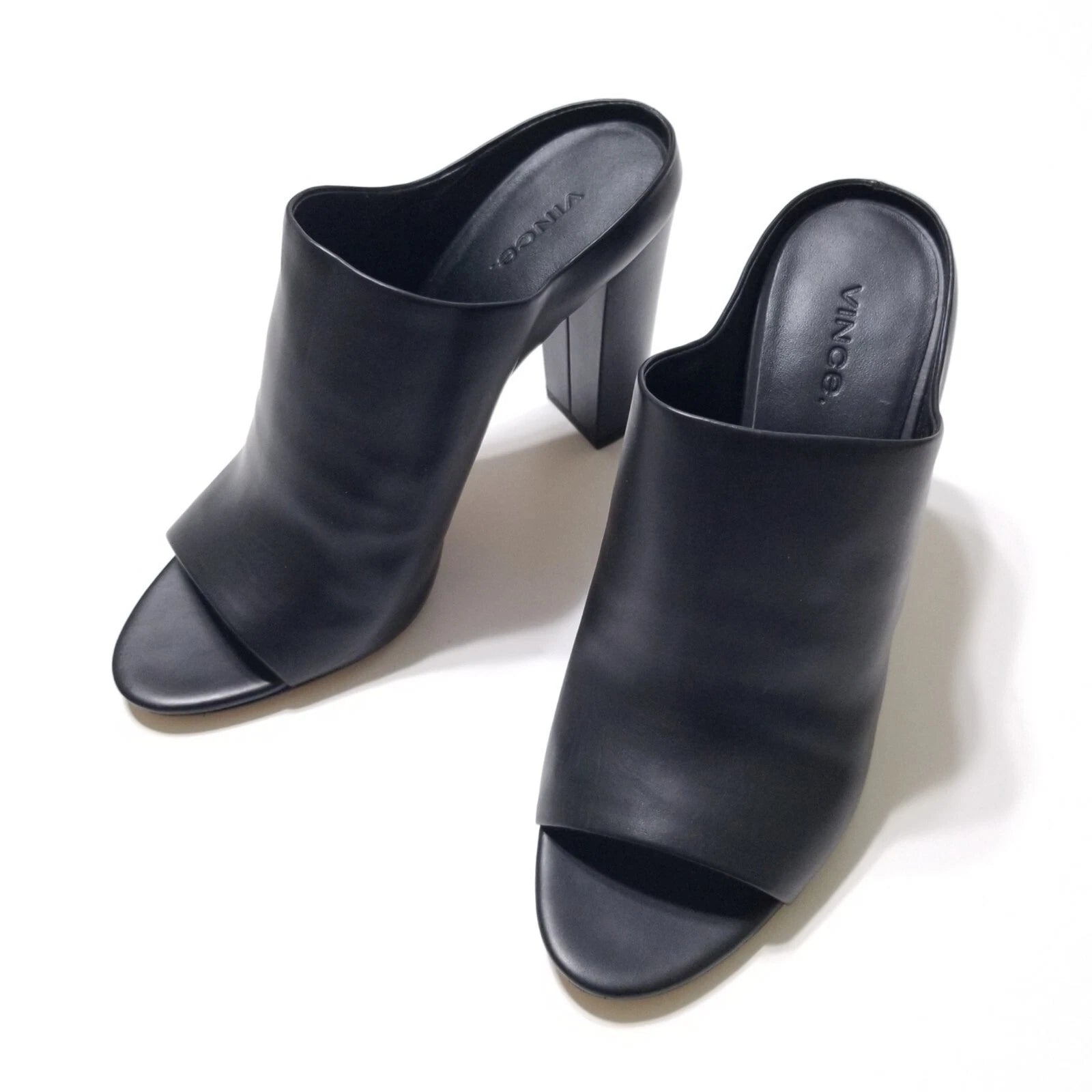 NIB Vince Alora Leather Block Heel Slide Sandal in Black Size 9 $295