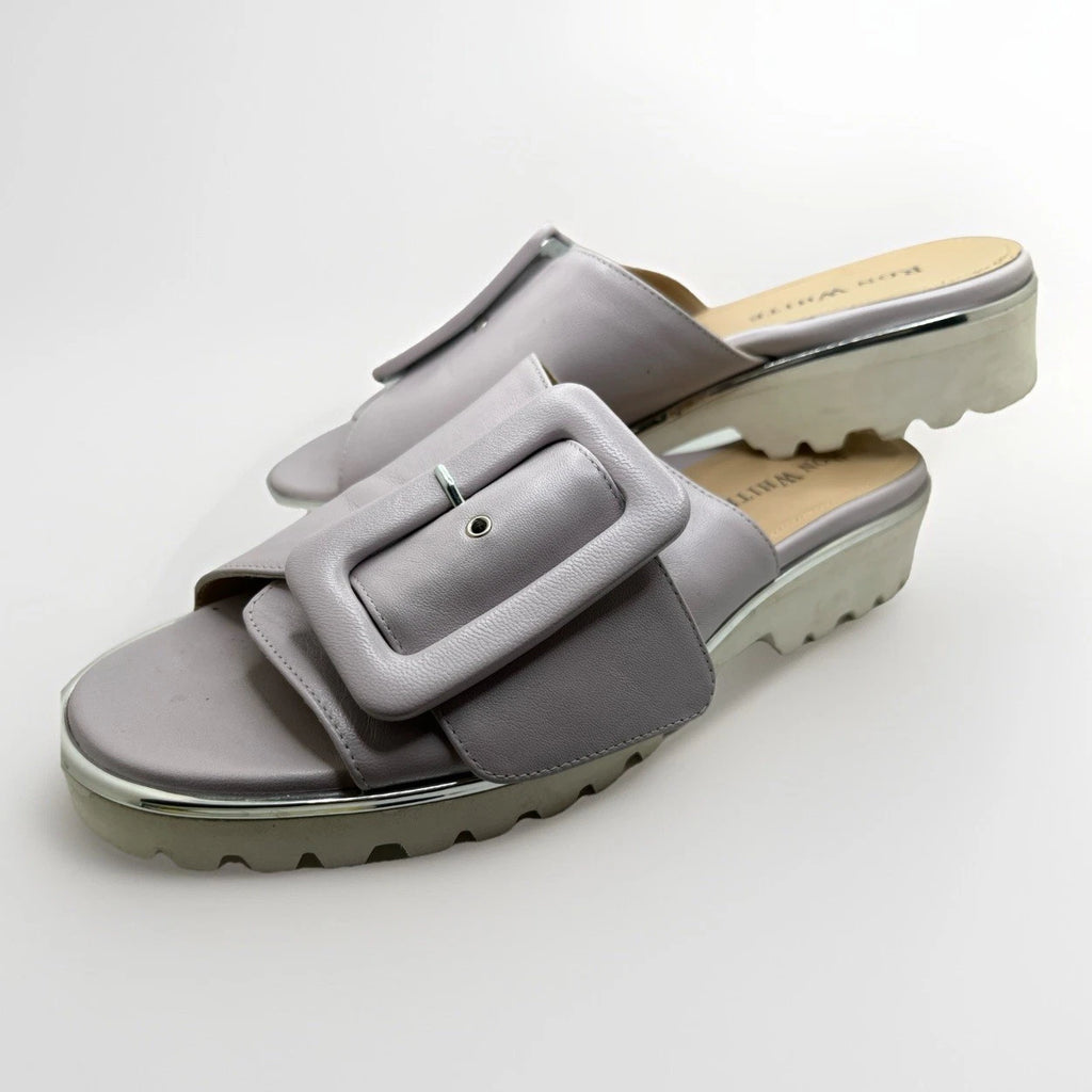 Women's Ron White Candra Napa Gray Leather Slide Sandals Size 9 US /40 EU $398