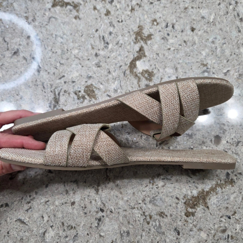 Olivia Jaymes Women's Nessa Raffia Suede Slides Sandals Beige Size 10 New