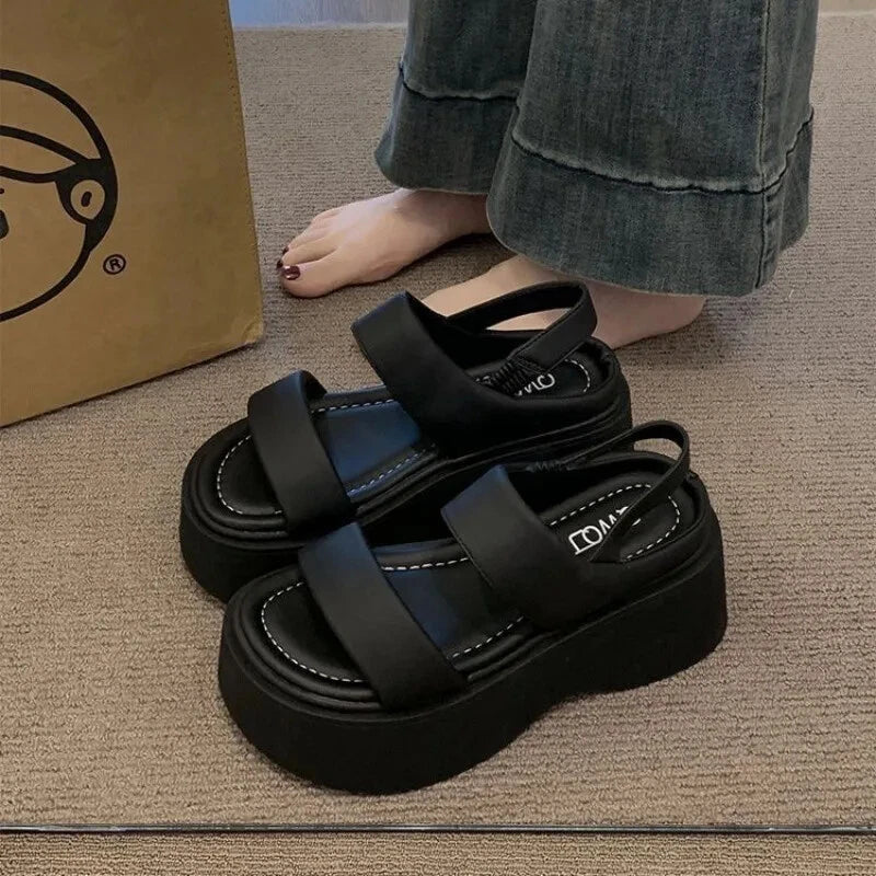 Summer 2025 Wedge Heels Slides 8CM High Heels Leather Casual Bottom Flip Flops