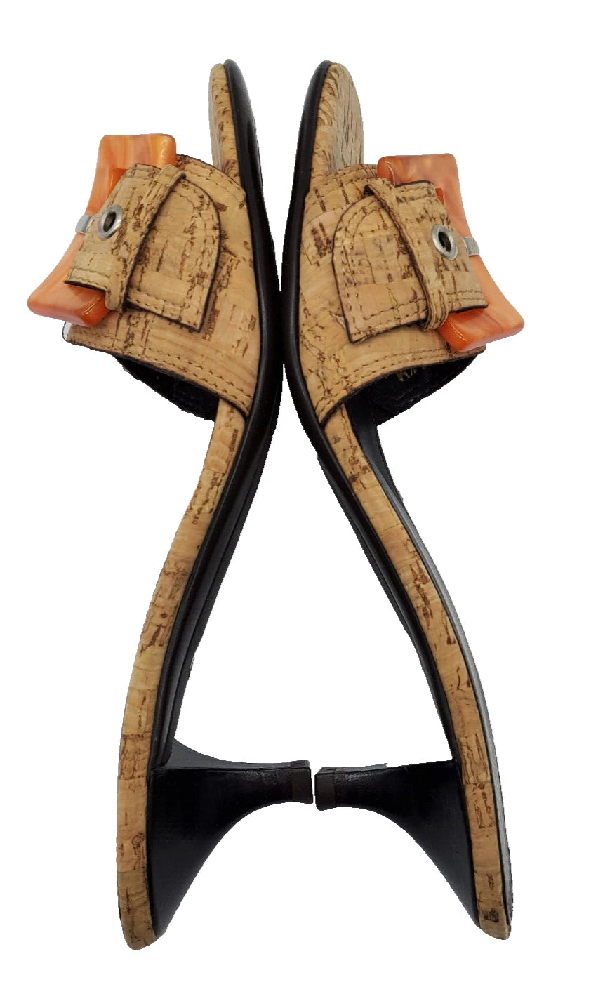 NWOB~Donald Pliner~Womens 6.5M~Cork Buckle Kitten Heel Sandles~MADE in ITALY