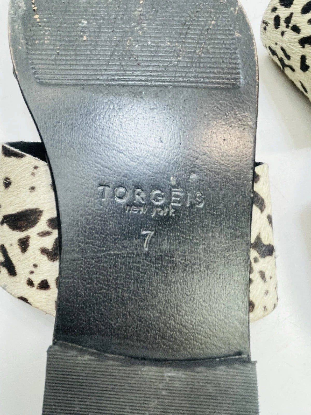 Torgeis New York Sz 7 Epona Slide Sandals Black Leather Pony Calf Hair #FEI1059