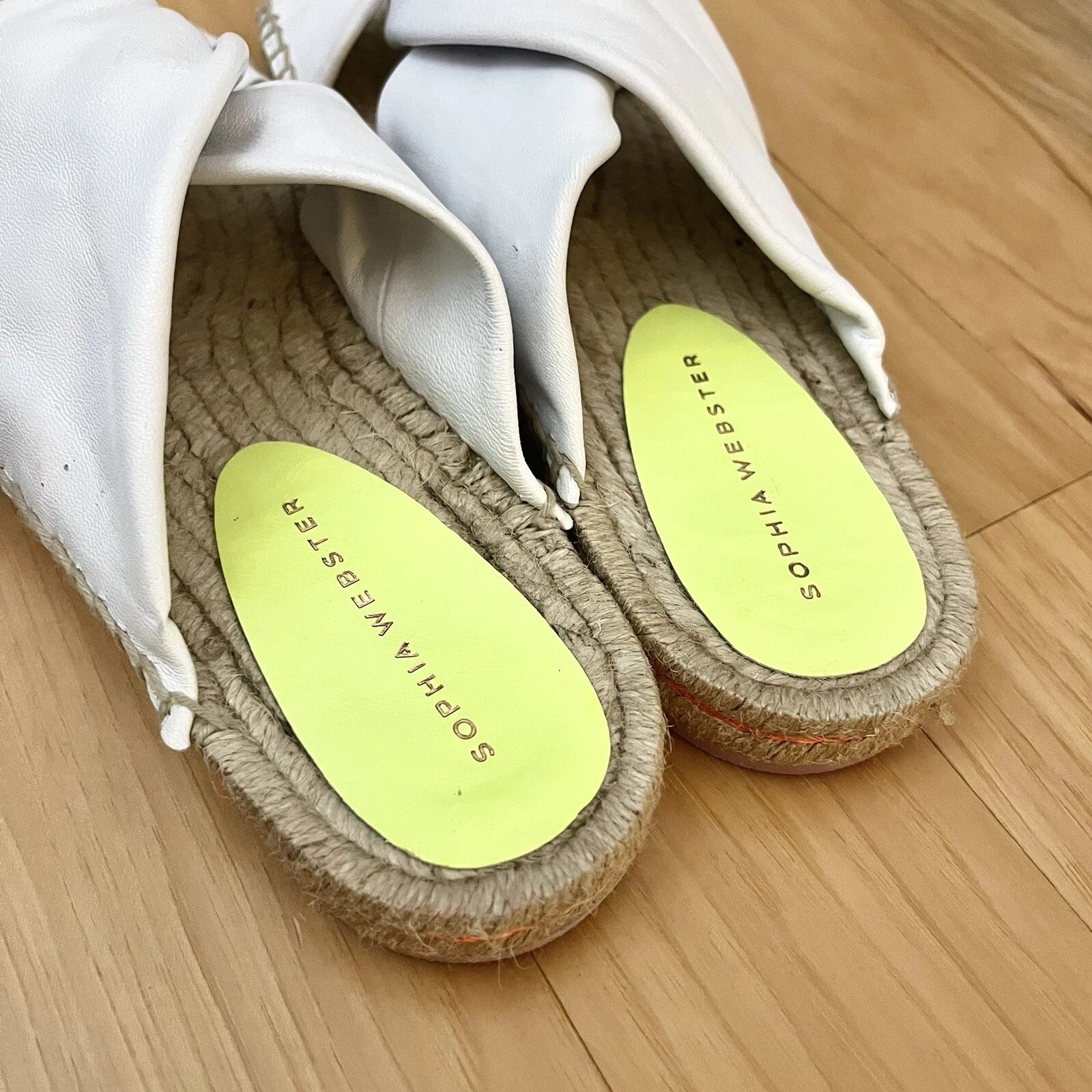 Sophia Webster 7.5 White Leather Twist Florita Espadrille Slides Flat Sandals