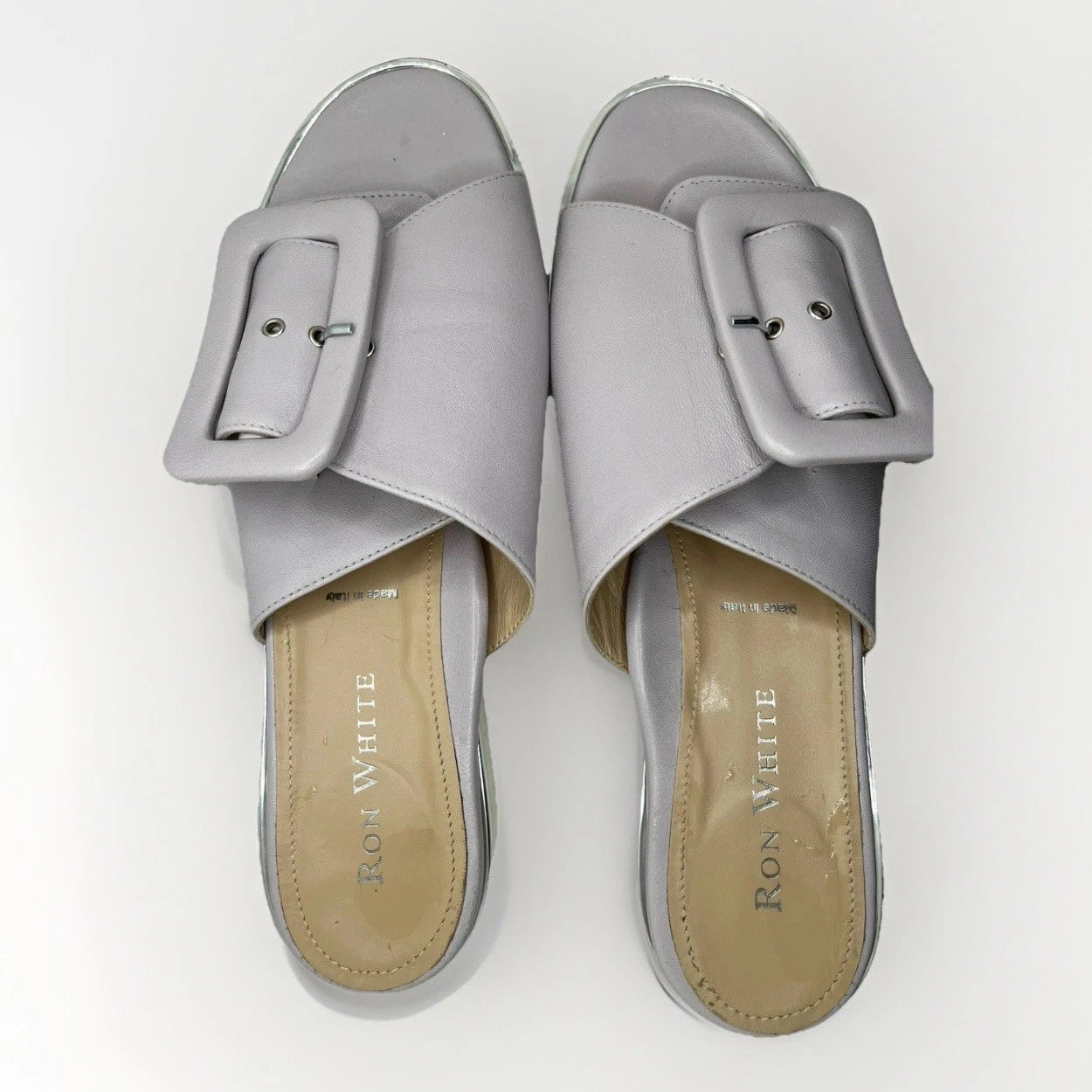 Women's Ron White Candra Napa Gray Leather Slide Sandals Size 9 US /40 EU $398