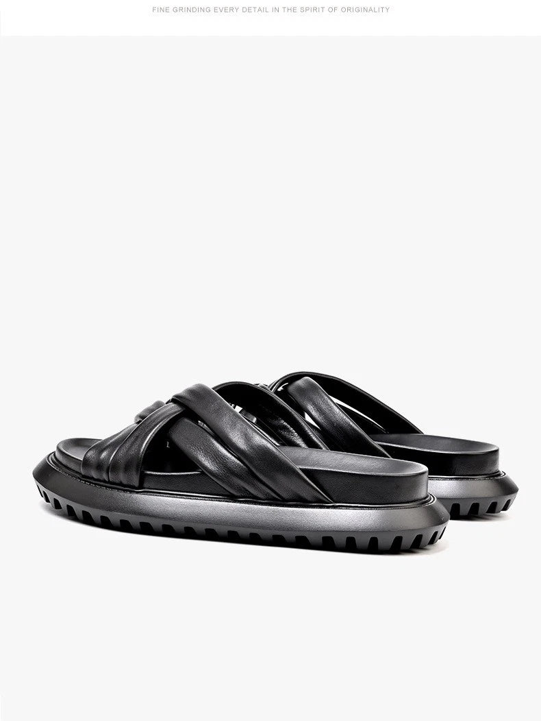 Roman Style Mens Open Toe Real Leather Cowhide Sandals Slippers Shoes Summer New