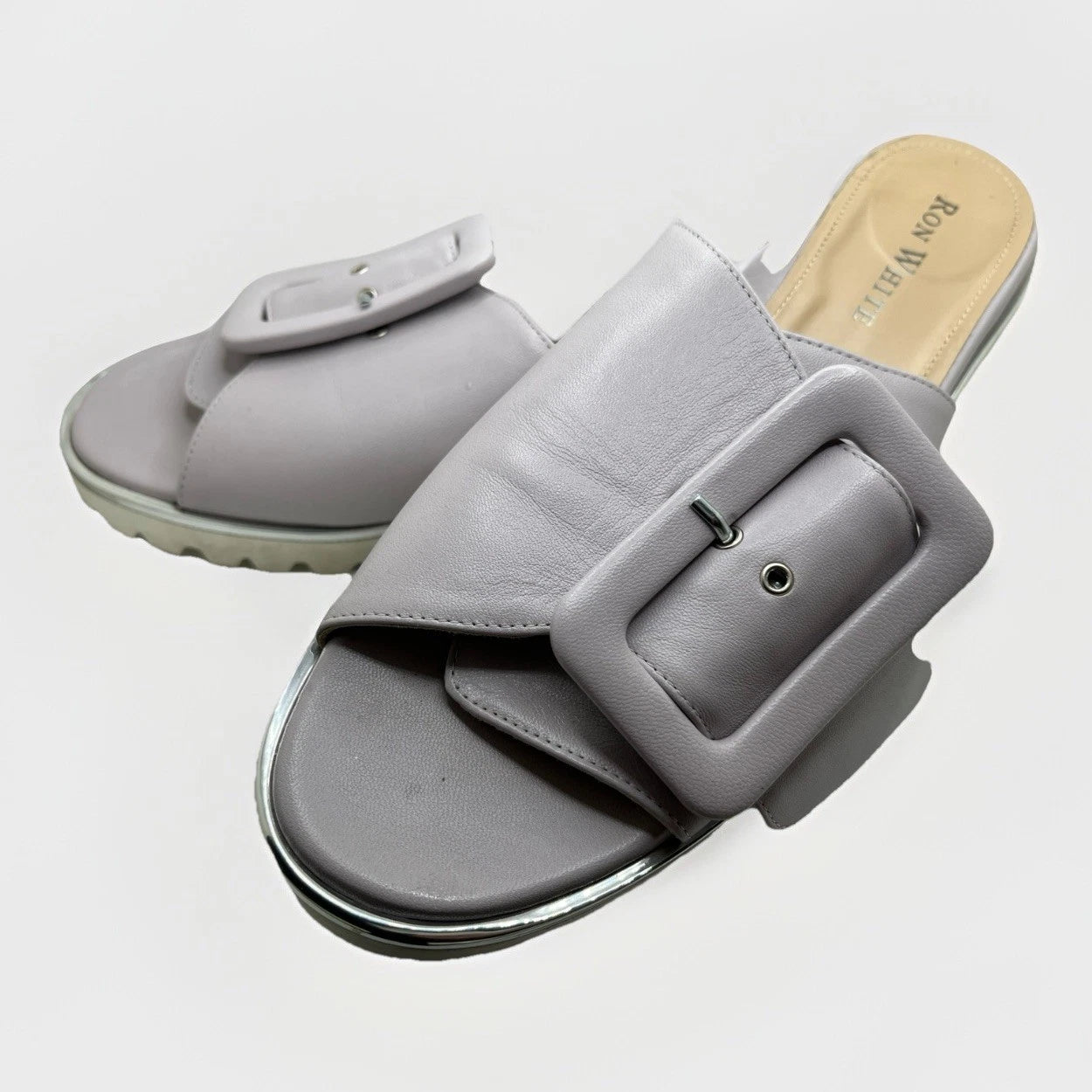 Women's Ron White Candra Napa Gray Leather Slide Sandals Size 9 US /40 EU $398