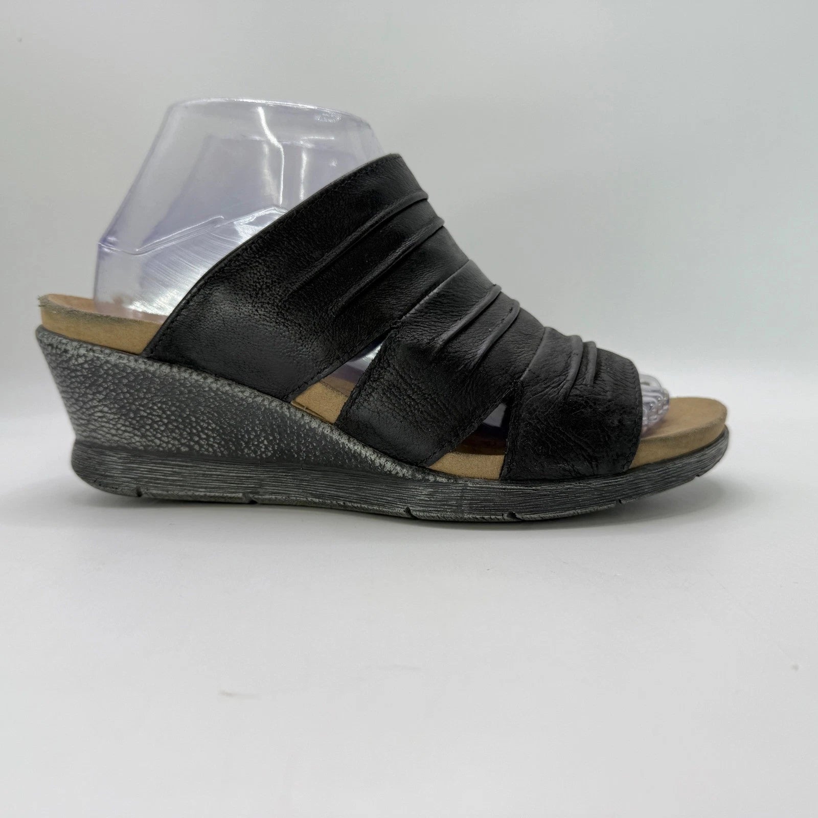 Romika Black Leather Wedge Sandals Slides Casual Comfort Summer Womens Size 40
