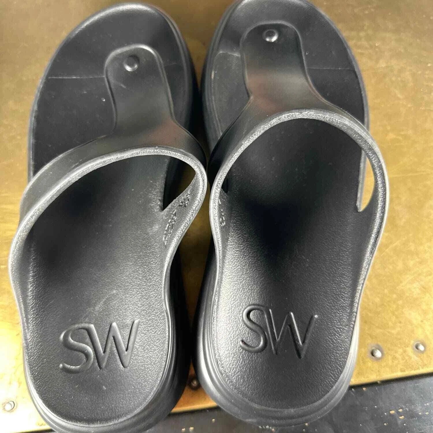 Stuart Weitzman Women T Strap Slide Sandal 9 Slide Minimalist Black Stuflex