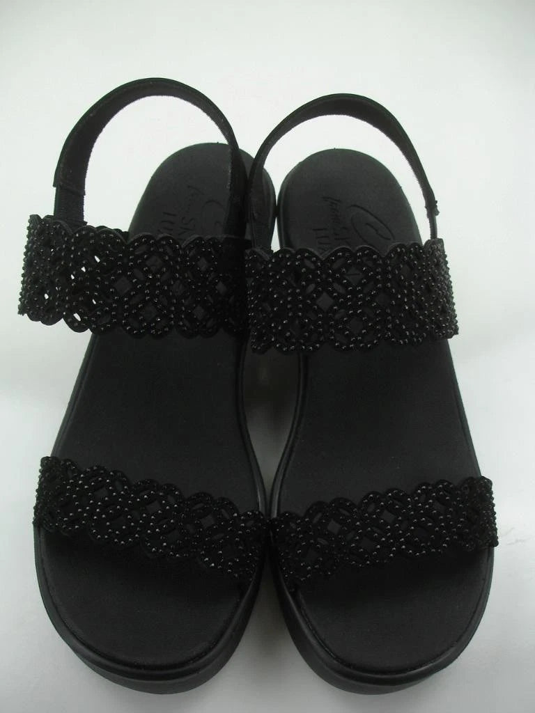 Women's 8 M Skechers Rumble On Sassy Dayz Sandals 119147 Black Wedge Heel Beaded