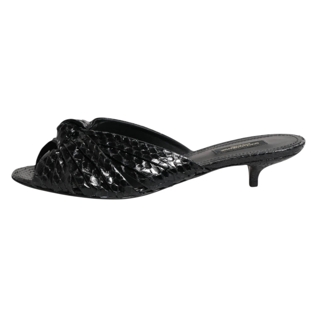 DOLCE & GABBANA Shoes Black Leather Heels Slides Sandals EU37.5 / US7 1200usd