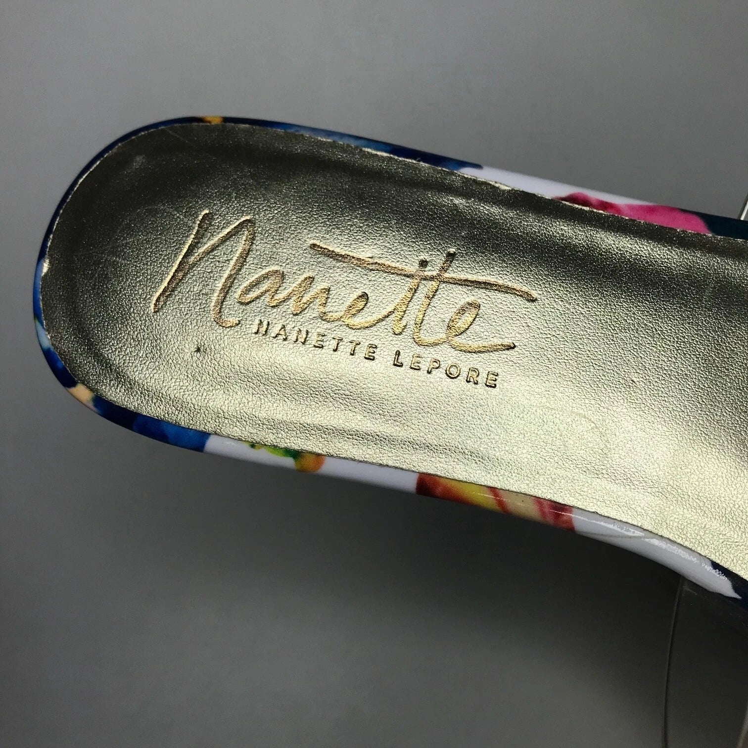 Nanette Lepore Women's Sandals Jeweled Transparent Watermelon Floral Sz 8M