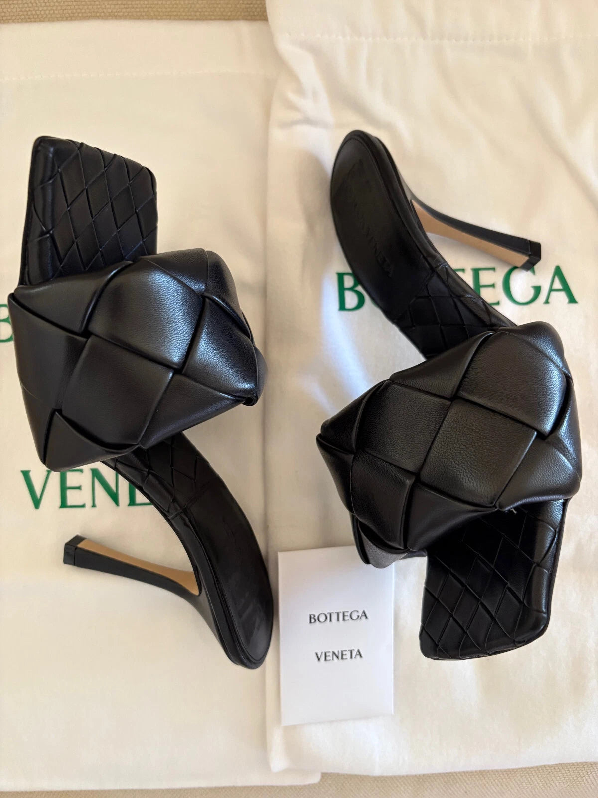 $1500 Bottega Veneta Lido Mule Slide Sandal Intrecciato Black Leather 90 Heel 38