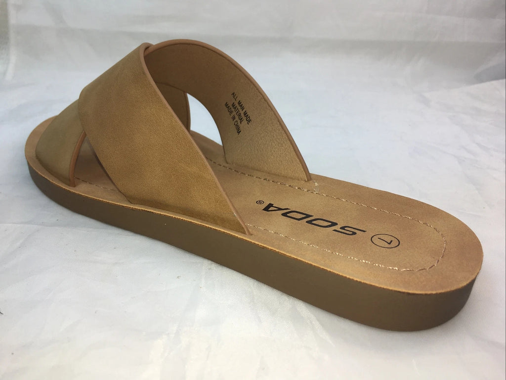 SODA-REFLECT-COFFEE NUBUCK PU X BANDS Slide CASUAL Fashion Women Sandal Slip On