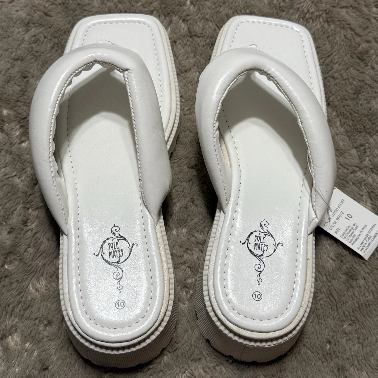 Sole Mates White SlipOnPlatform Wedge Flip Flop Thong Sandals Womens Sz 10- NEW