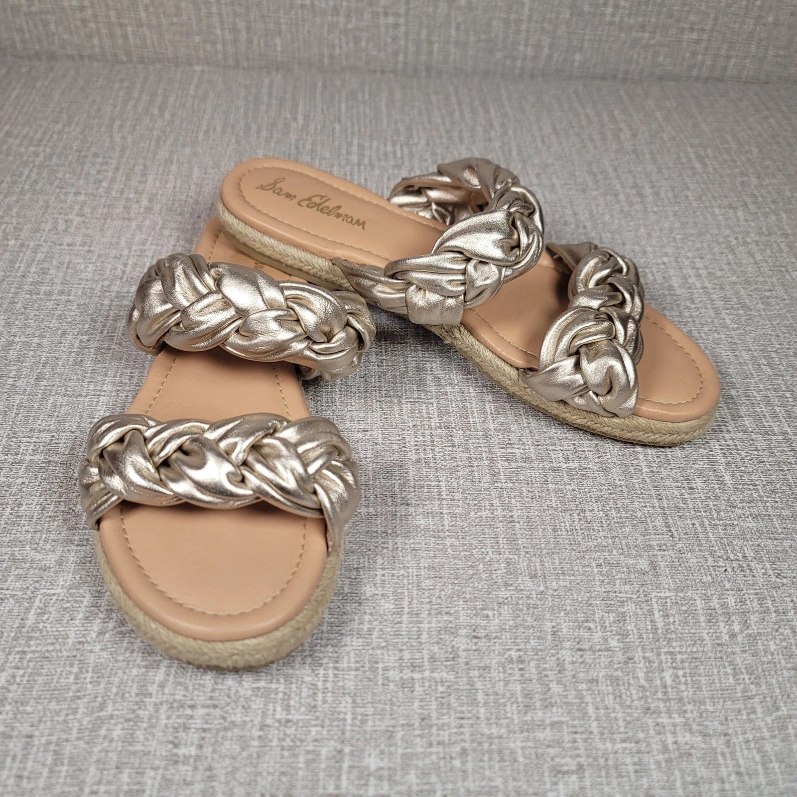 Sam Edelman Noreene Braided Leather Slide Gold Sandals Women's 9.5 Shoes