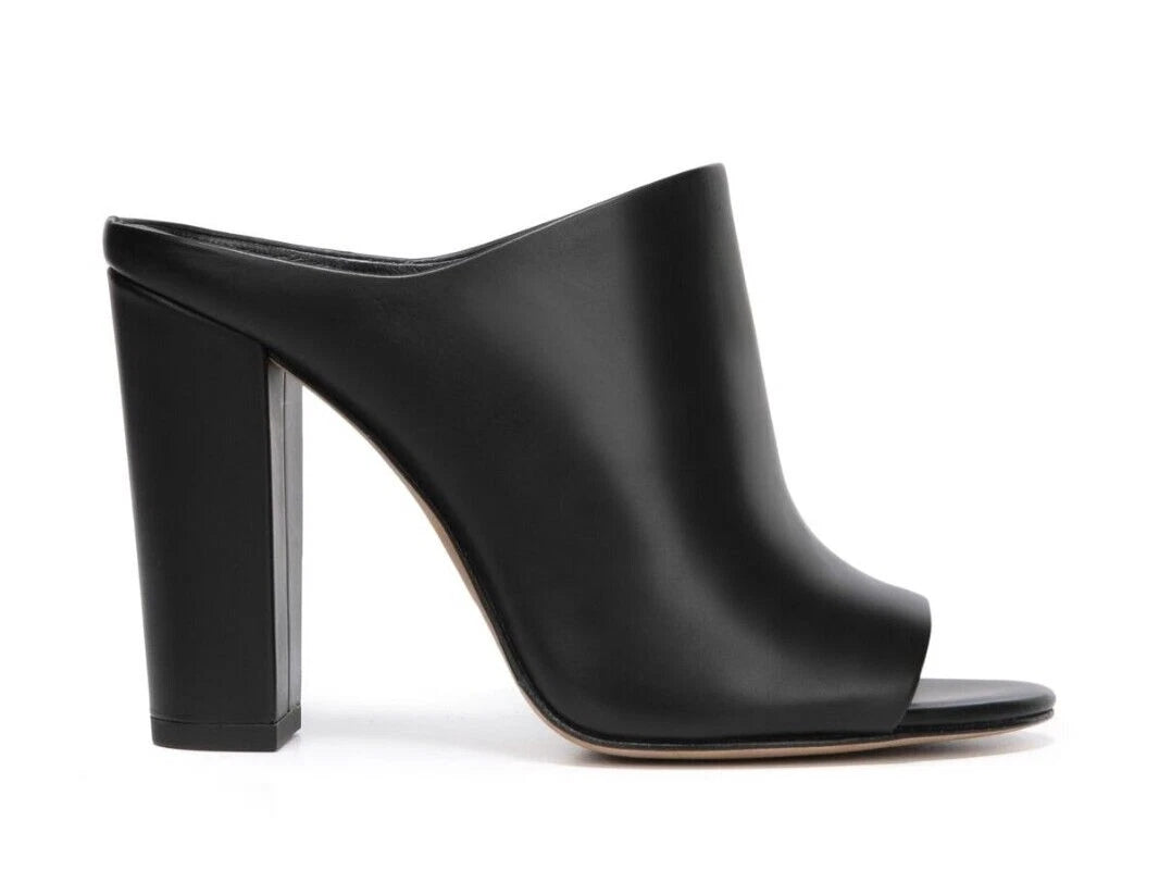 NIB Vince Alora Leather Block Heel Slide Sandal in Black Size 9 $295