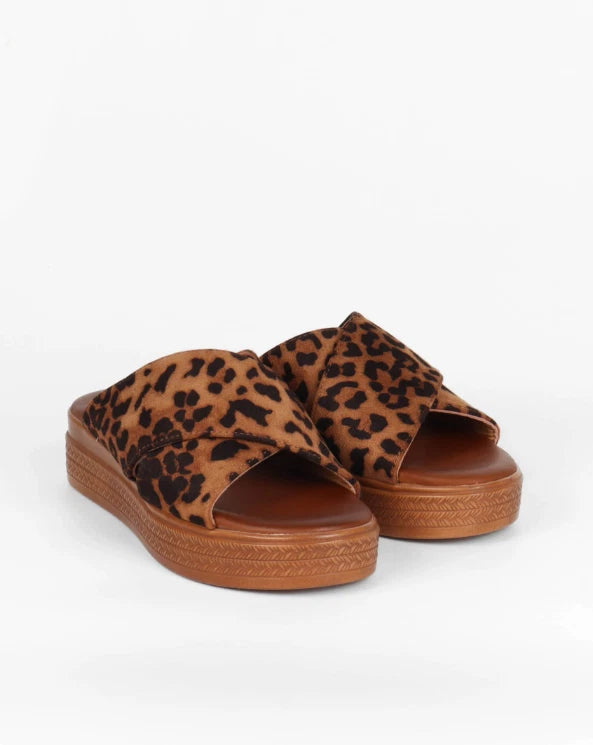 Women's Casual Suede Crossover Open Toe High Platform Mule Sandals / Sliders