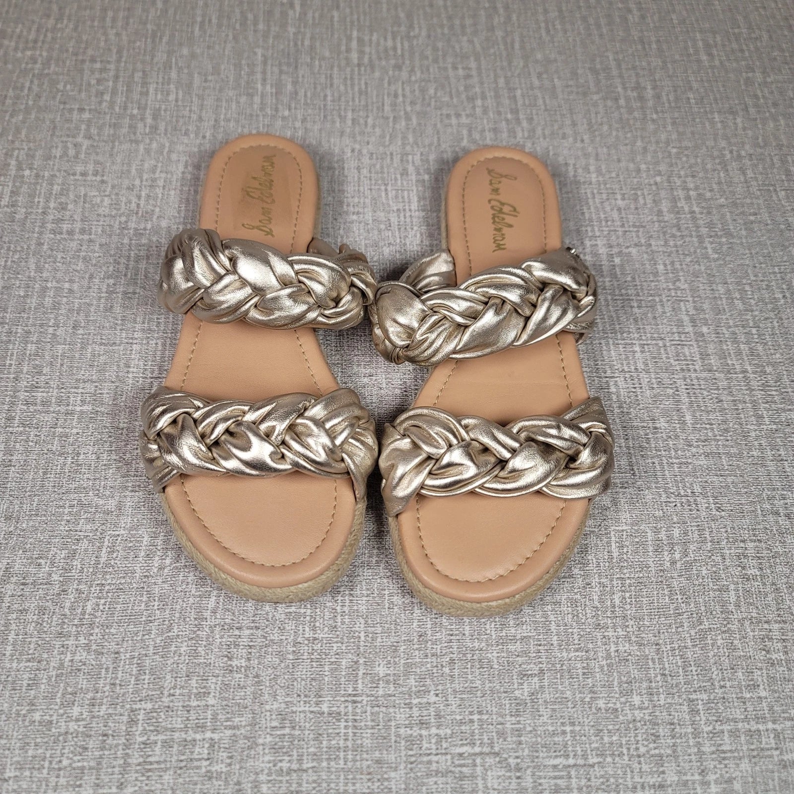 Sam Edelman Noreene Braided Leather Slide Gold Sandals Women's 9.5 Shoes
