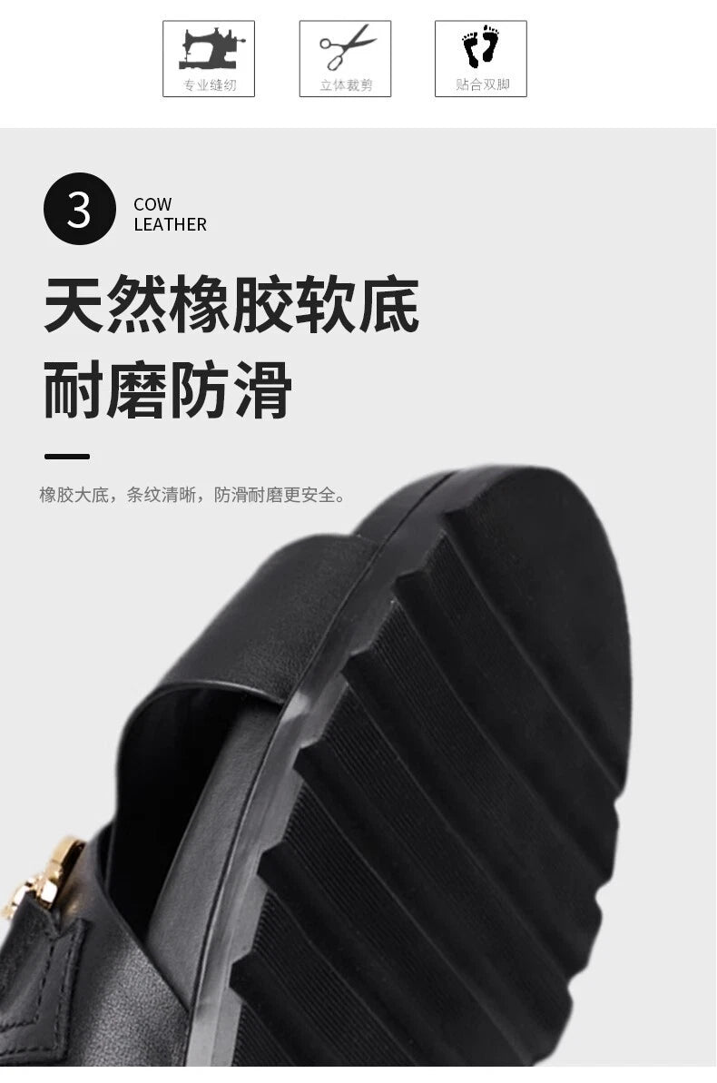 Men's Real Leather Slippers Open Toe Sandals Slides Lace Up Flat Comfort Casual