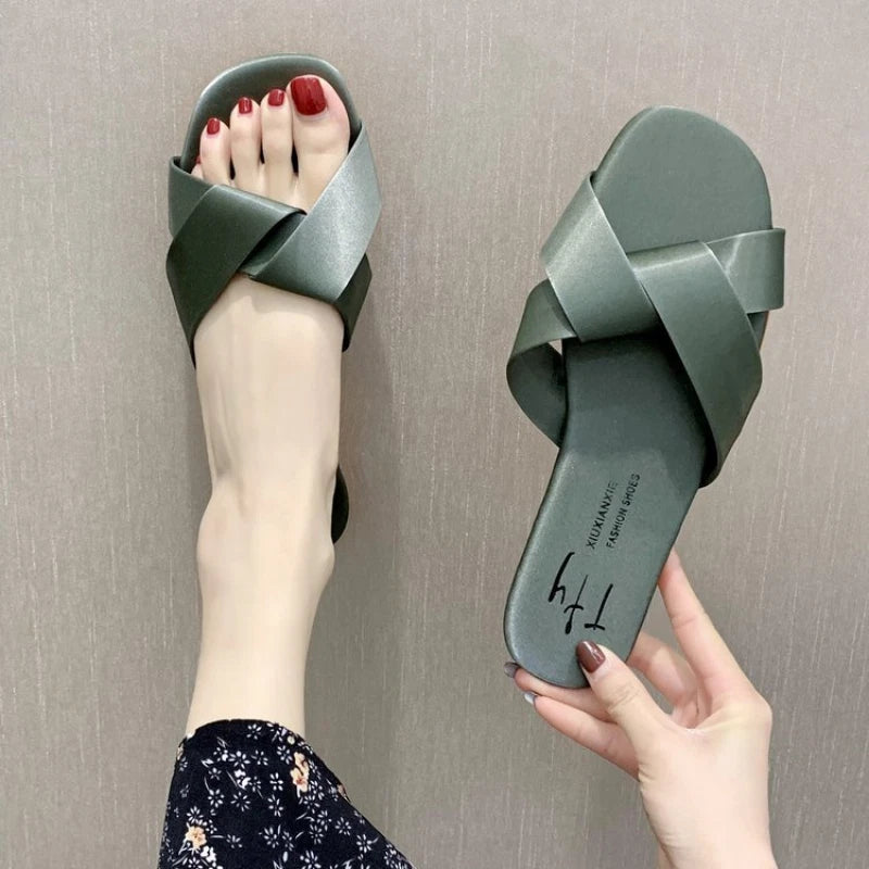 Women's Fashion Flat Casual Slides Soft Bottom Solid Sandals And Slippers Shoes