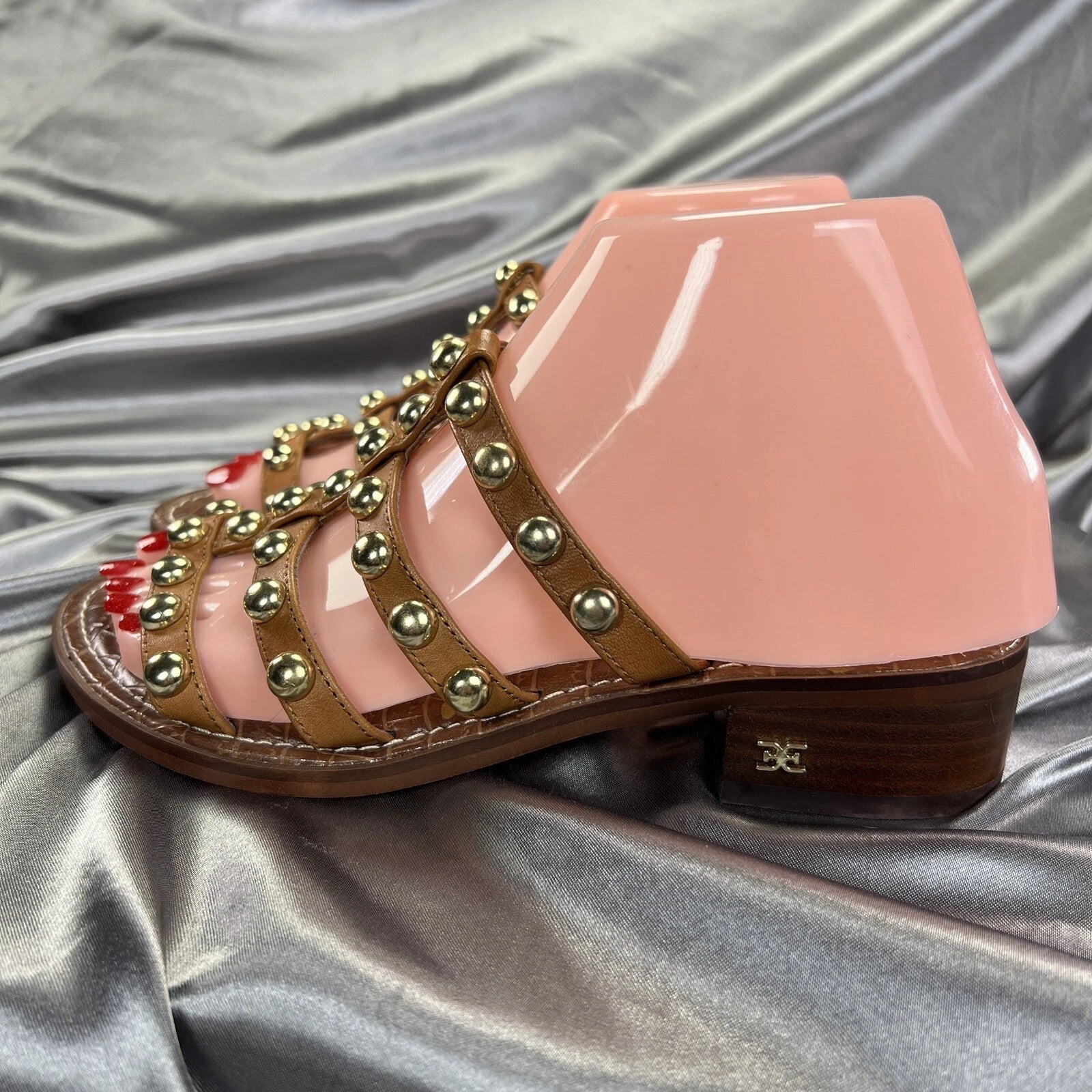 Sam Edelman Juniper Sandals Womens 5.5 Brown Studded Heeled Slide Gladiator BOHO