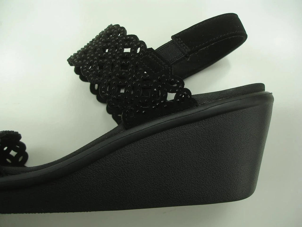 Women's 8 M Skechers Rumble On Sassy Dayz Sandals 119147 Black Wedge Heel Beaded