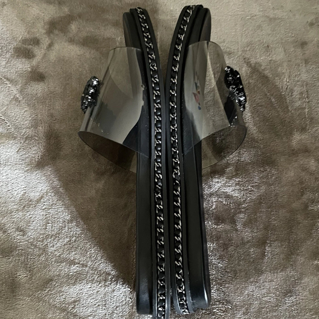 Resort Wear Slip On Vacay Beach Karl Lagerfeld Paris Sandal 9.5 Black Clear Top