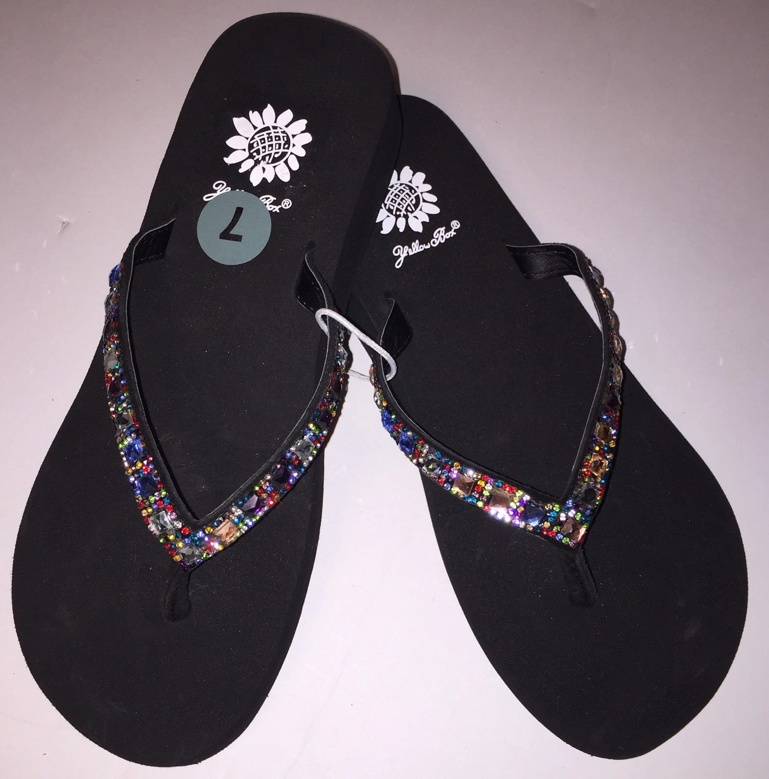 Yellow Box Womens Saydee Jeweled Rhinestone Multi Sparkle Flip Flop Sandals NWOB