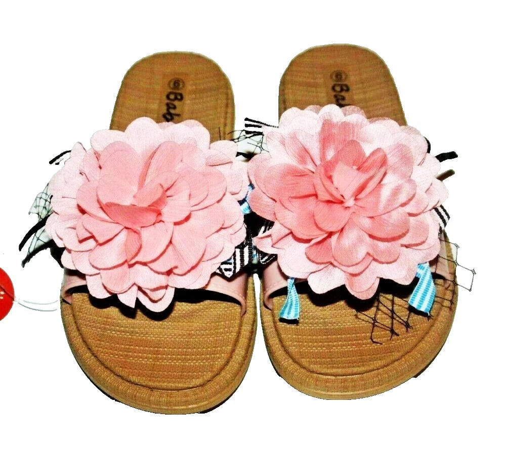 ! BABE Women's Slide Sandals Pink Flower Ribbon Tropical Flip-Flop Sz 6 NWT New