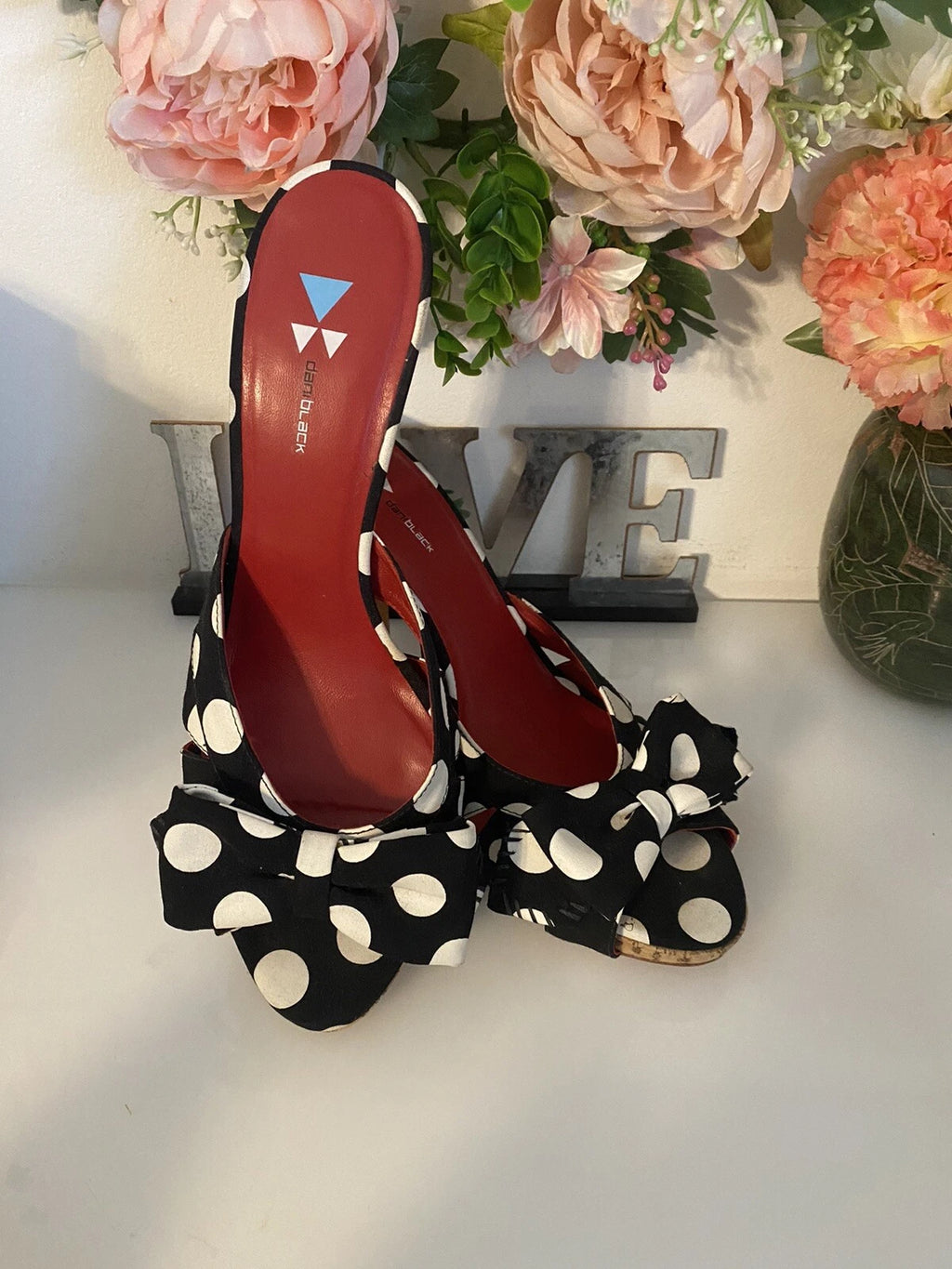 Daniblack Women’s Wanda Slide Sandals Black and White Polka Dots Retro Style 10M