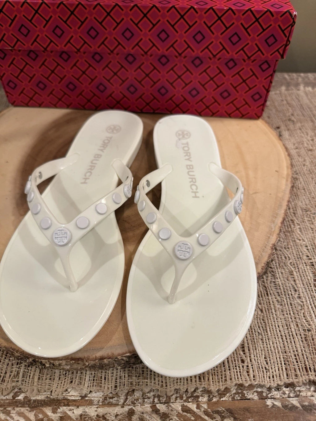Tory Burch Studded Jelly Flip Flop Thong Sandal Ivory 8 $148 New In Box