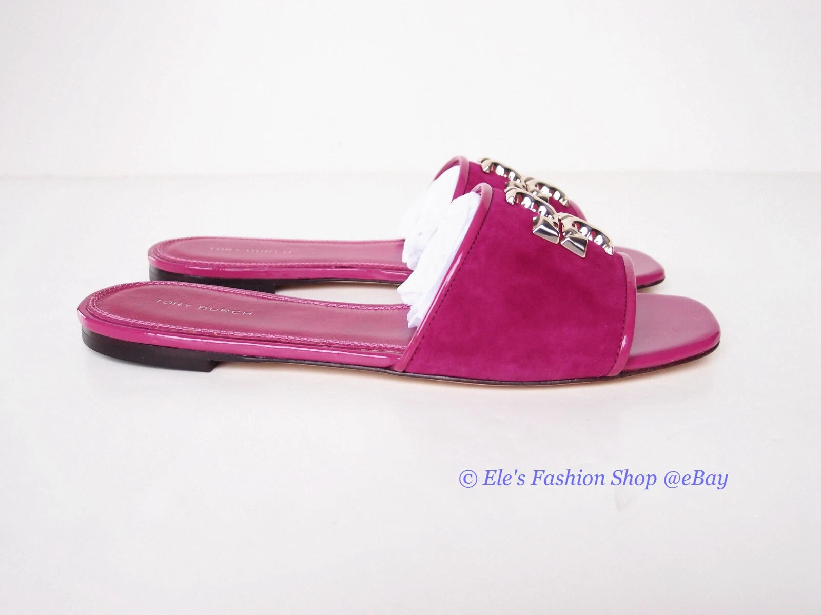 NIB Tory Burch Eleanor Slide Leather Sandal Fuchsia Pink US 9 AUTHENTIC