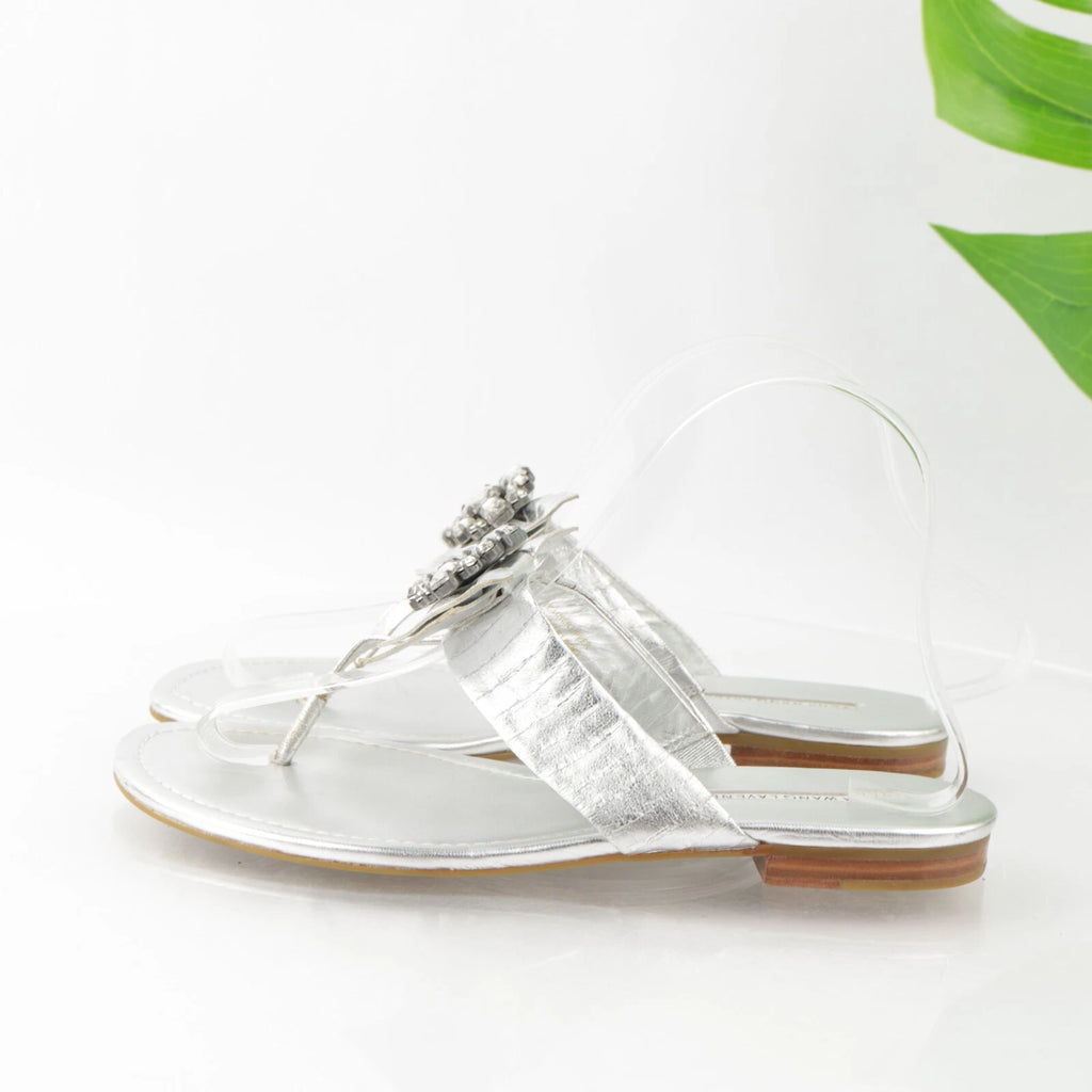 Vera Wang Lavender Women's Willa Sandal Size 7 Thong Slide Silver Big Rhinestone