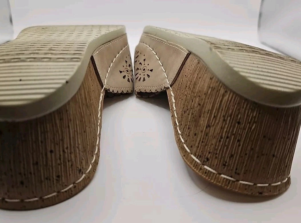 Jeossy Cork Wedge Slides Sandals Beige Women Sz 6 Etherial Soft Girl #163
