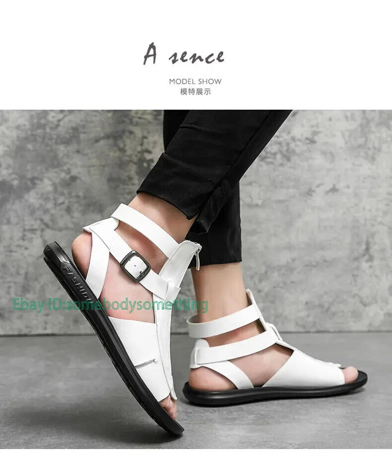 38-45 Mens Slingback Open Toe Buckle Sandals Flats Summer Roman Style PU Leather