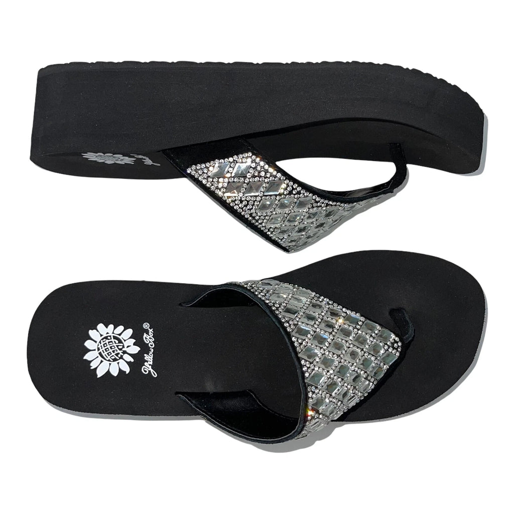 Yellow Box Flip Flops Harlequin Rhinestone Sparkle Wedge Sandals Womens Padmell
