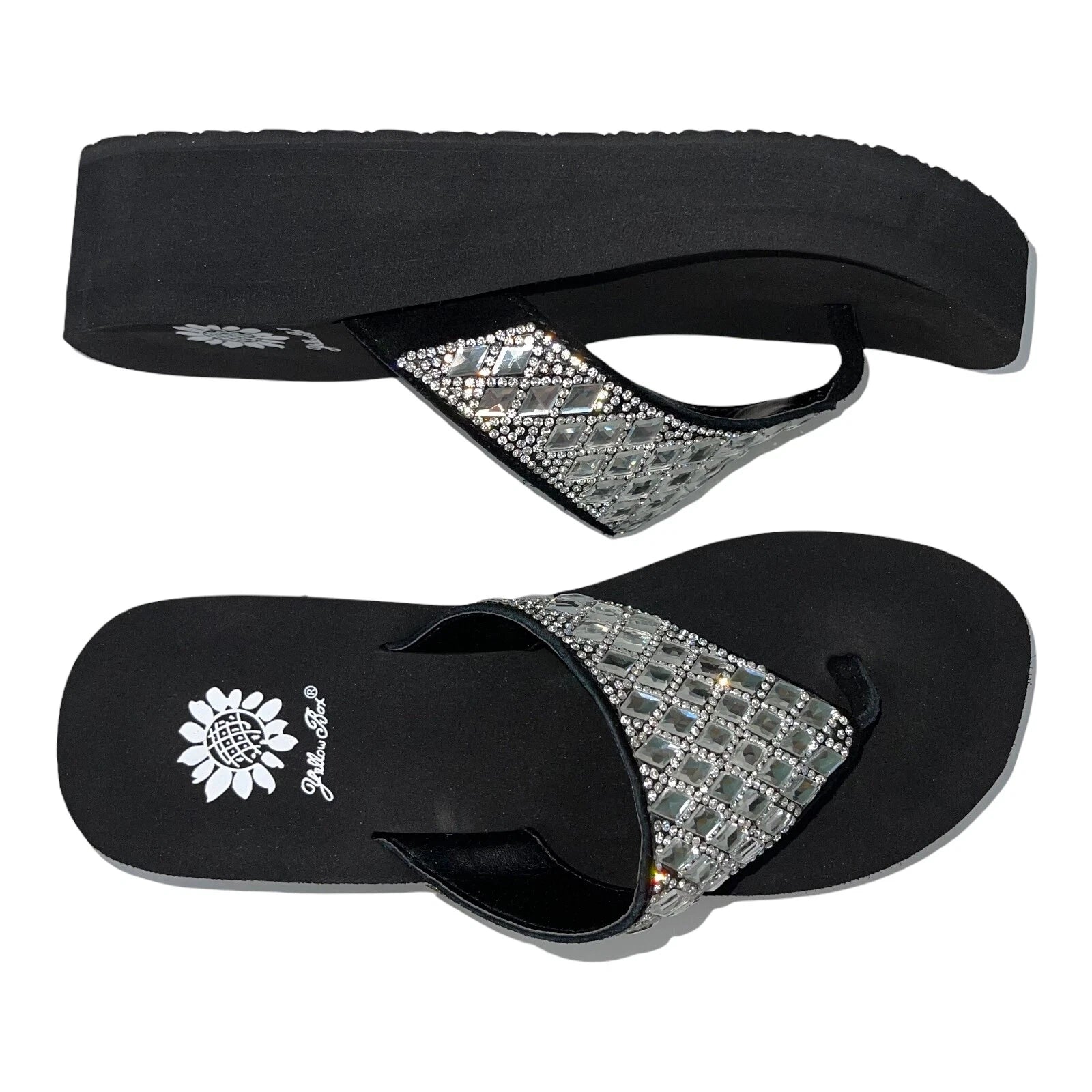 Yellow Box Flip Flops Harlequin Rhinestone Sparkle Wedge Sandals Womens Padmell
