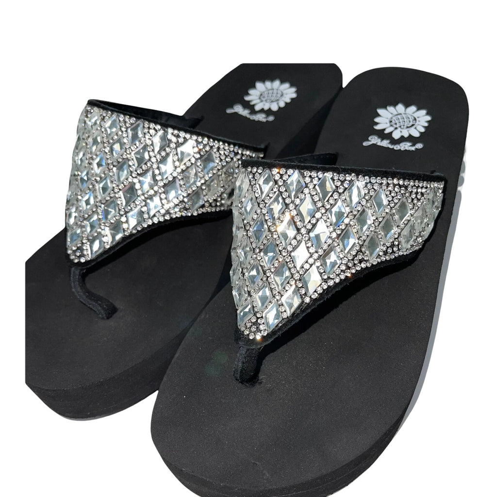 Yellow Box Flip Flops Harlequin Rhinestone Sparkle Wedge Sandals Womens Padmell