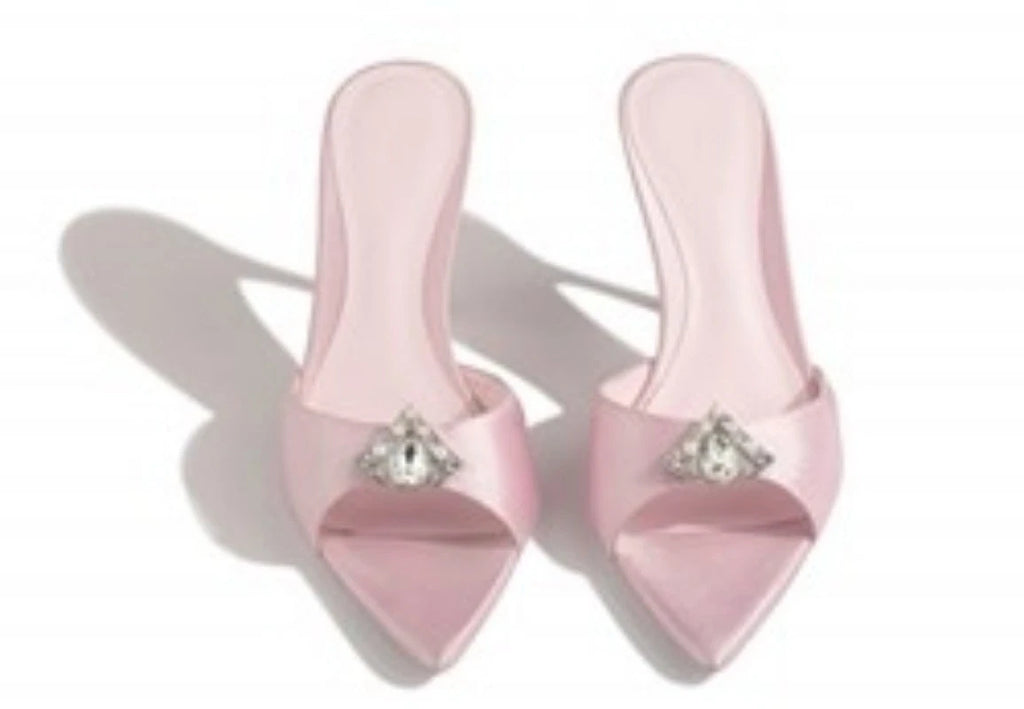 2025 Summer Women's Rhinestones Pointed Open Toe Mules Slides Slippers Sandals