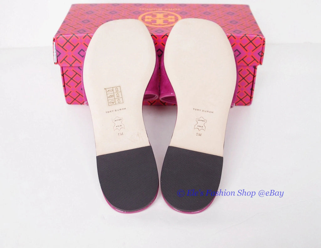 NIB Tory Burch Eleanor Slide Leather Sandal Fuchsia Pink US 9 AUTHENTIC