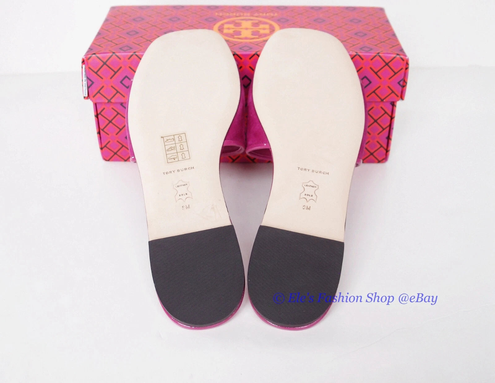 NIB Tory Burch Eleanor Slide Leather Sandal Fuchsia Pink US 9 AUTHENTIC