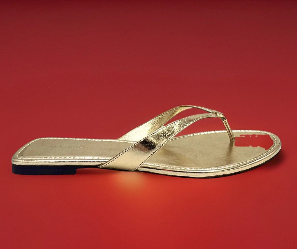 TORY BURCH CLASSIC FLIP FLOP CRINKLE METALLIC LEATHER SPARK GOLD SZ US 10 NIB