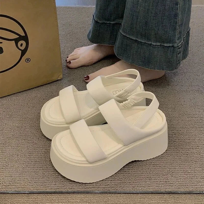 Summer 2025 Wedge Heels Slides 8CM High Heels Leather Casual Bottom Flip Flops