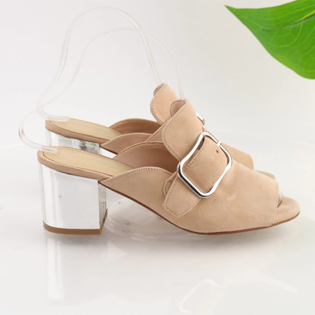 Marc Fisher Women's Rima Sandal Size 6 Block Heel Mule Slide Tan Blush Suede