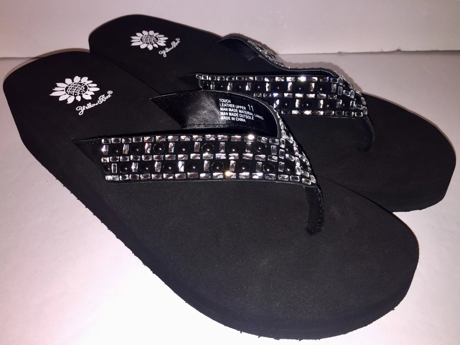 Yellow Box Flip Flops Sandals Women's Touch Wedge Pearl Jeweled Blue Black NWT