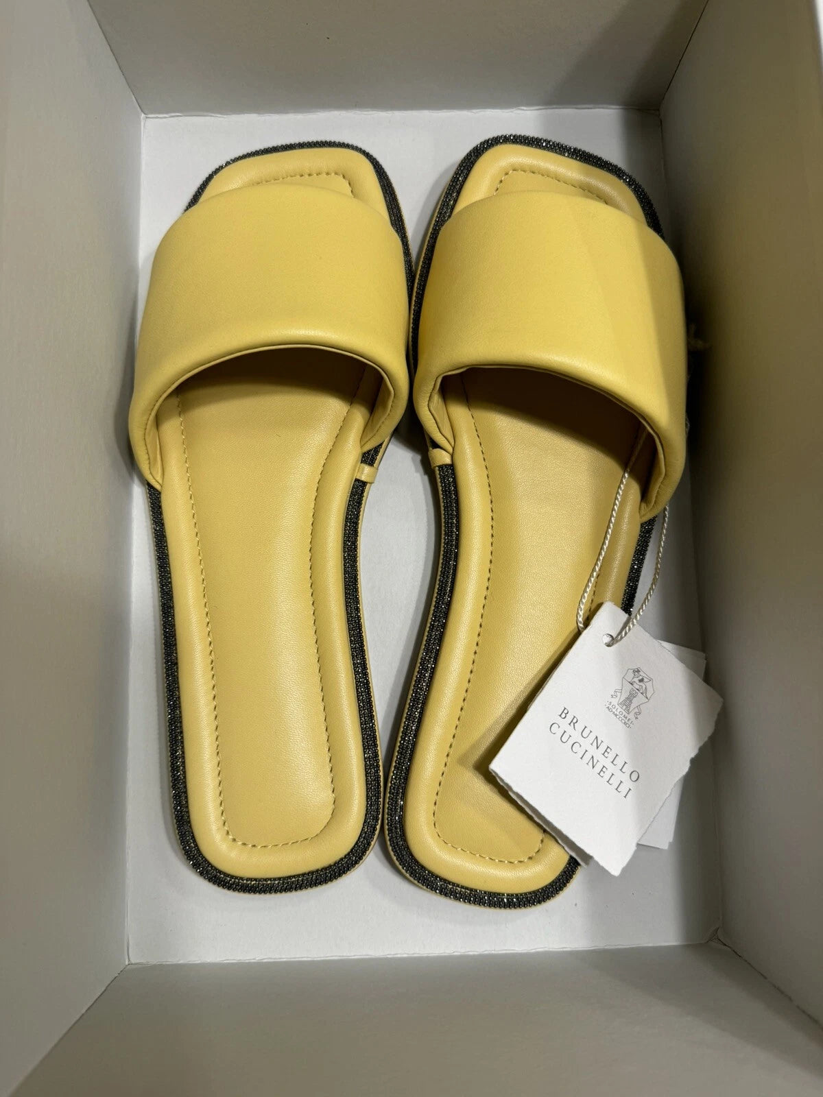NEW BRUNELLO CUCINELLI Monili Trim Slide Sandal  Sz 7.5 US 37.5 EU $695