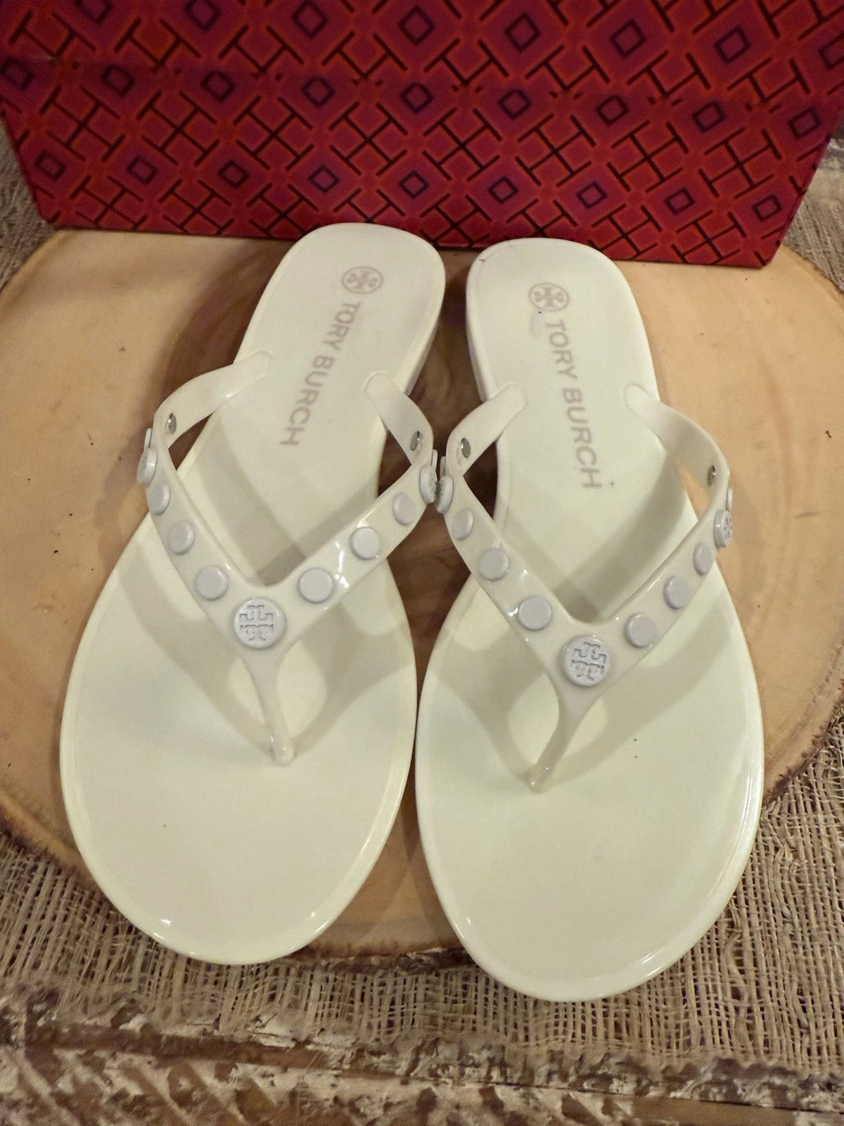 Tory Burch Studded Jelly Flip Flop Thong Sandal Ivory 8 $148 New In Box