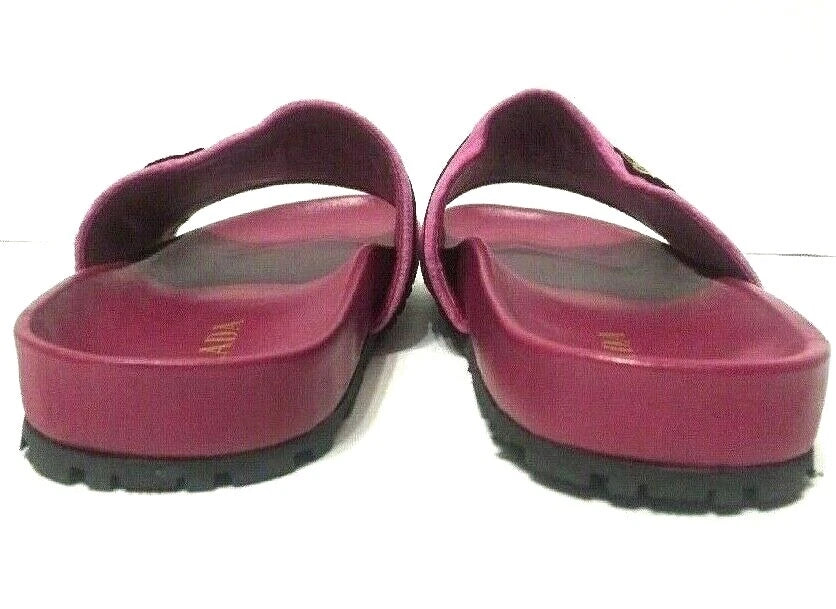 Prada Slides Sandals Slip On Belt Pink Velvet Womens Size EU37.5/US7-7.5