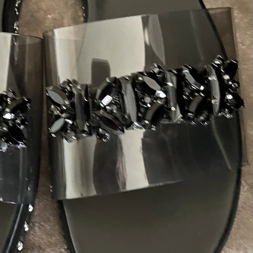 Resort Wear Slip On Vacay Beach Karl Lagerfeld Paris Sandal 9.5 Black Clear Top