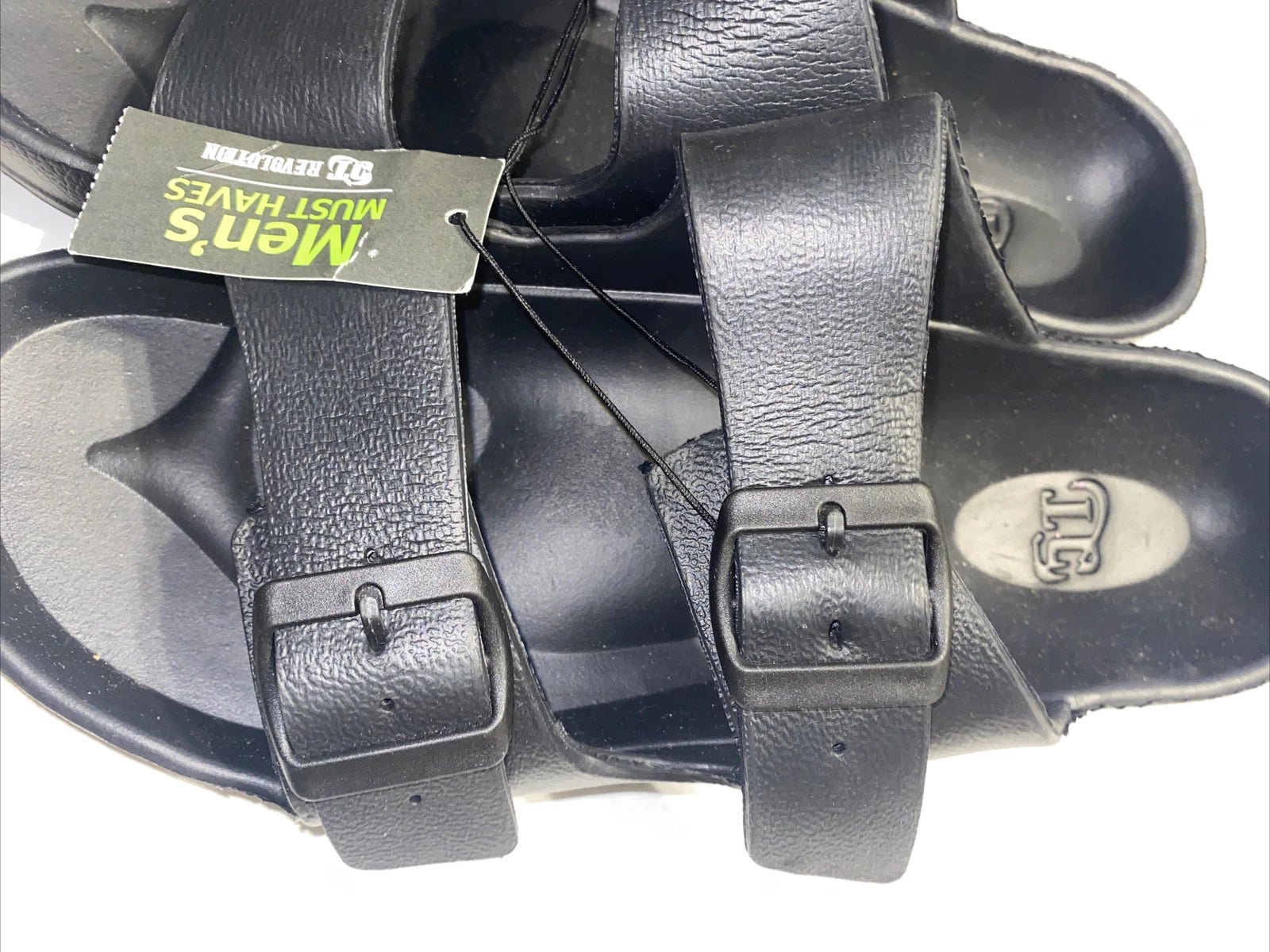 Revolution Mens Sandals, Black Size S 7-8 Buckle Style Beach Shower Shoes NWT